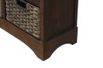 TREXM Rustic Storage Cabinet with Two Drawers and Four Classic Rattan Basket for Dining Room/Living Room (Espresso)
