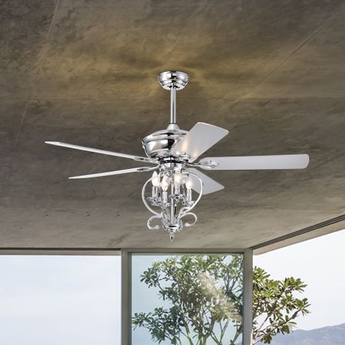 52 inch 4 Lights Ceiling Fan with 5 Wood Blades, Two-color fan blade, AC Motor, Remote Control, Reversible Airflow, 3-Speed, Adjustable Height, Tradit